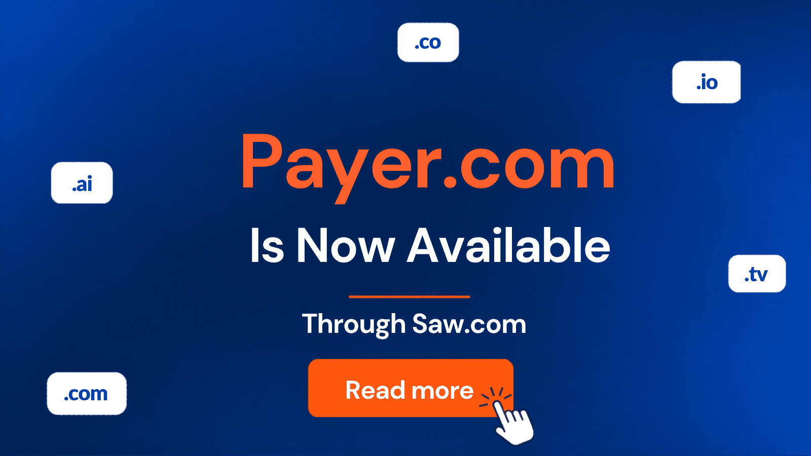 Saw.com blog graphic announcing Payer.com is listed for acquisition.