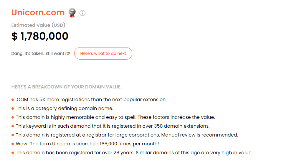 unicorn.com domain value